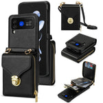 For Samsung Galaxy Z Flip3 5G Zipper Card Bag Phone Case Leather+TPU+PC Cover with Shoulder Strap