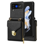 For Samsung Galaxy Z Flip3 5G Zipper Card Bag Phone Case Leather+TPU+PC Cover with Shoulder Strap
