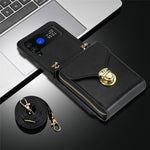 For Samsung Galaxy Z Flip3 5G Zipper Card Bag Phone Case Leather+TPU+PC Cover with Shoulder Strap