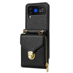 For Samsung Galaxy Z Flip3 5G Zipper Card Bag Phone Case Leather+TPU+PC Cover with Shoulder Strap
