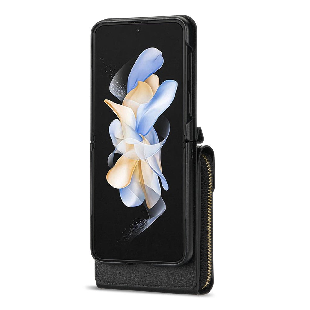 For Samsung Galaxy Z Flip3 5G Zipper Card Bag Phone Case Leather+TPU+PC Cover with Shoulder Strap