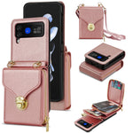 For Samsung Galaxy Z Flip3 5G Zipper Card Bag Phone Case Leather+TPU+PC Cover with Shoulder Strap