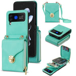 For Samsung Galaxy Z Flip3 5G Zipper Card Bag Phone Case Leather+TPU+PC Cover with Shoulder Strap