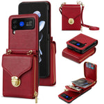 For Samsung Galaxy Z Flip3 5G Zipper Card Bag Phone Case Leather+TPU+PC Cover with Shoulder Strap