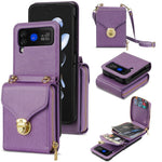 For Samsung Galaxy Z Flip3 5G Zipper Card Bag Phone Case Leather+TPU+PC Cover with Shoulder Strap