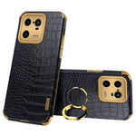 For Xiaomi 13 Pro 5G PU Leather Coated TPU Phone Case Crocodile Texture 6D Electroplated Cover with Ring Holder Kickstand