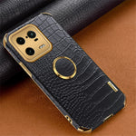 For Xiaomi 13 Pro 5G PU Leather Coated TPU Phone Case Crocodile Texture 6D Electroplated Cover with Ring Holder Kickstand