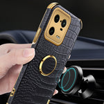 For Xiaomi 13 Pro 5G PU Leather Coated TPU Phone Case Crocodile Texture 6D Electroplated Cover with Ring Holder Kickstand