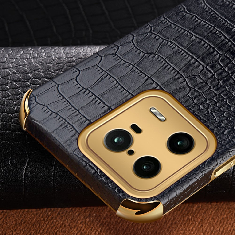 For Xiaomi 13 Pro 5G PU Leather Coated TPU Phone Case Crocodile Texture 6D Electroplated Cover with Ring Holder Kickstand