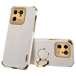 For Xiaomi 13 Pro 5G PU Leather Coated TPU Phone Case Crocodile Texture 6D Electroplated Cover with Ring Holder Kickstand