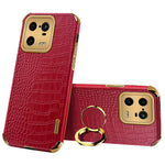 For Xiaomi 13 Pro 5G PU Leather Coated TPU Phone Case Crocodile Texture 6D Electroplated Cover with Ring Holder Kickstand