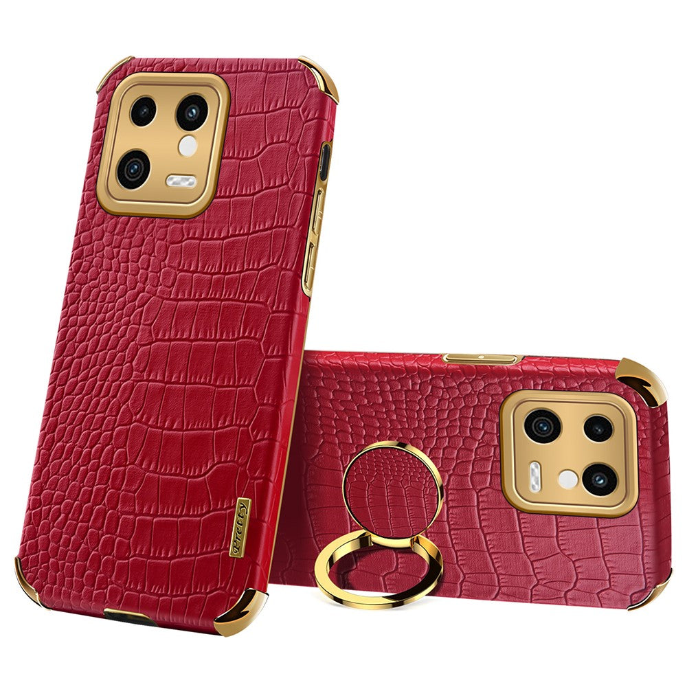 For Xiaomi 13 5G PU Leather + TPU Phone Case 6D Electroplated Crocodile Texture Cover with Kickstand