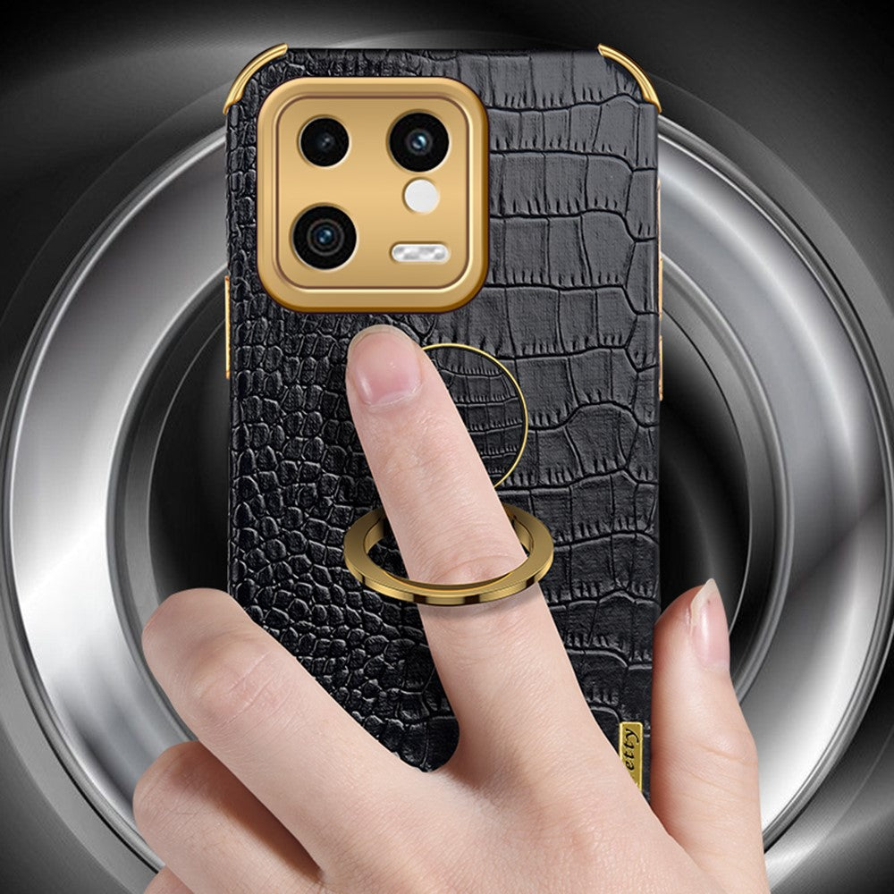 For Xiaomi 13 5G PU Leather + TPU Phone Case 6D Electroplated Crocodile Texture Cover with Kickstand