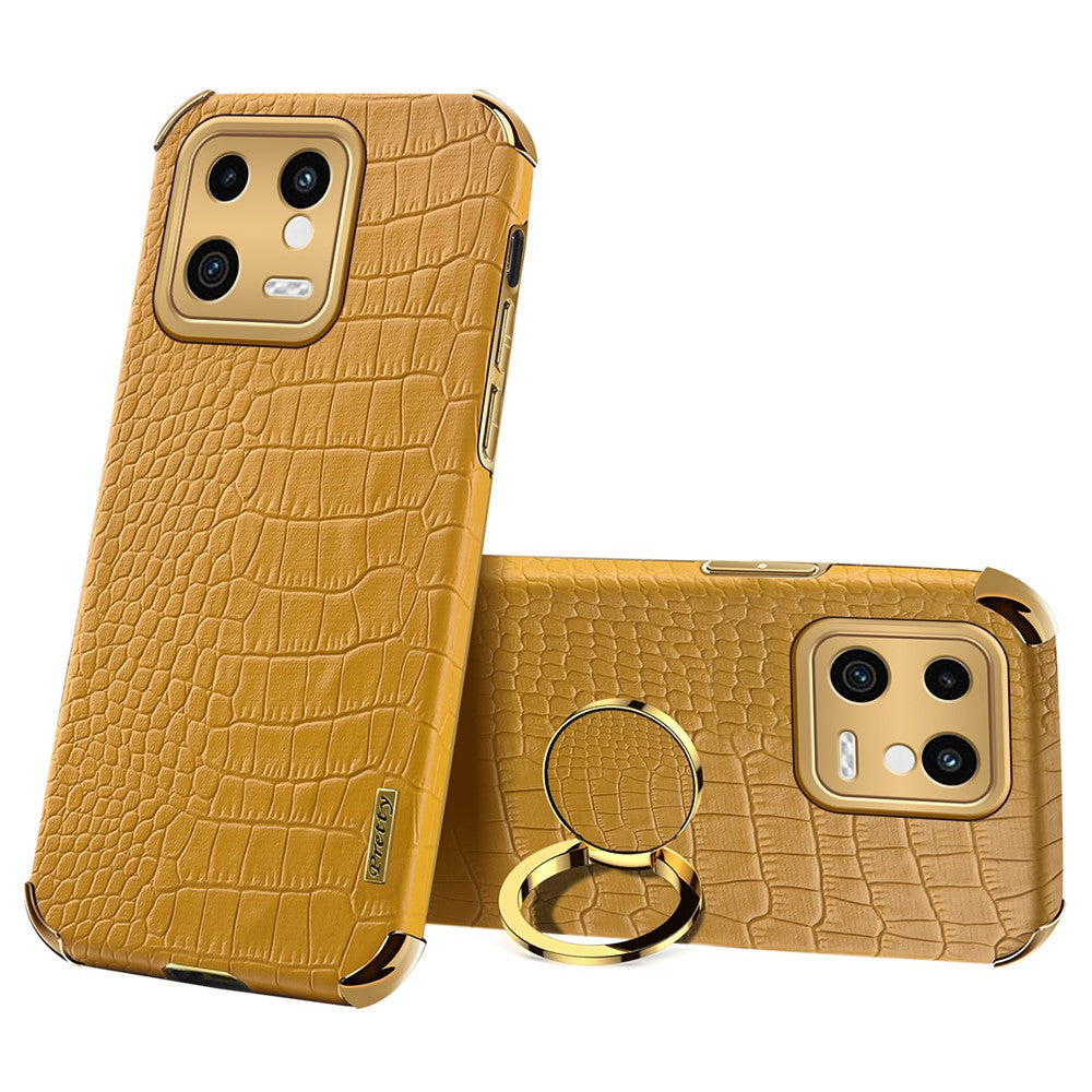 For Xiaomi 13 5G PU Leather + TPU Phone Case 6D Electroplated Crocodile Texture Cover with Kickstand