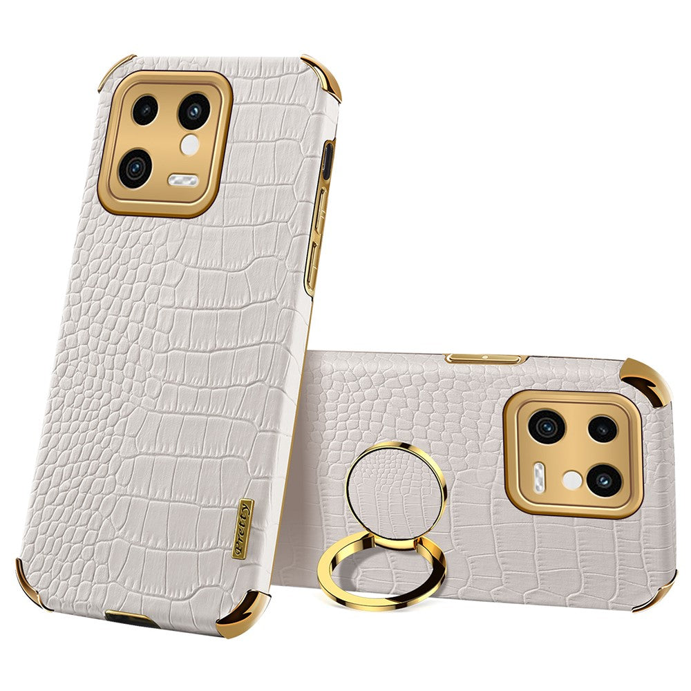 For Xiaomi 13 5G PU Leather + TPU Phone Case 6D Electroplated Crocodile Texture Cover with Kickstand