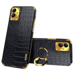 For Samsung Galaxy A04 4G (164.4 x 76.3 x 9.1 mm) Crocodile Texture Phone Case Electroplating Ring Kickstand PU Leather Coated TPU Cover