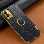 For Samsung Galaxy A04 4G (164.4 x 76.3 x 9.1 mm) Crocodile Texture Phone Case Electroplating Ring Kickstand PU Leather Coated TPU Cover