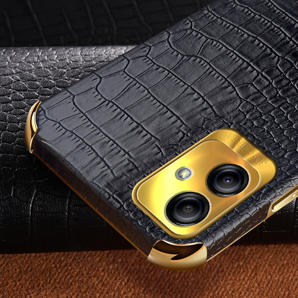 For Samsung Galaxy A04 4G (164.4 x 76.3 x 9.1 mm) Crocodile Texture Phone Case Electroplating Ring Kickstand PU Leather Coated TPU Cover