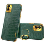For Samsung Galaxy A04 4G (164.4 x 76.3 x 9.1 mm) Crocodile Texture Phone Case Electroplating Ring Kickstand PU Leather Coated TPU Cover