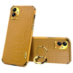 For Samsung Galaxy A04 4G (164.4 x 76.3 x 9.1 mm) Crocodile Texture Phone Case Electroplating Ring Kickstand PU Leather Coated TPU Cover