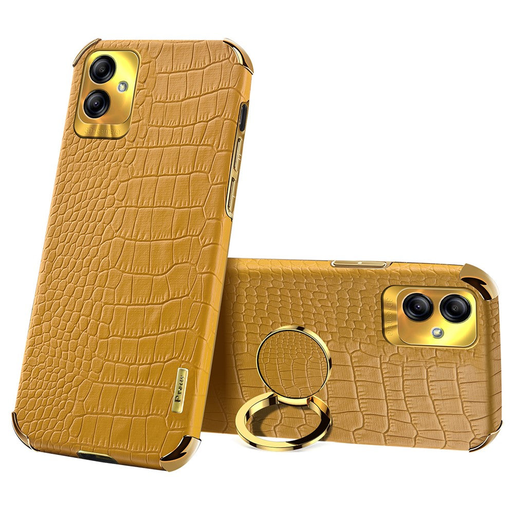 For Samsung Galaxy A04 4G (164.4 x 76.3 x 9.1 mm) Crocodile Texture Phone Case Electroplating Ring Kickstand PU Leather Coated TPU Cover