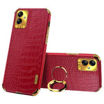 For Samsung Galaxy A04 4G (164.4 x 76.3 x 9.1 mm) Crocodile Texture Phone Case Electroplating Ring Kickstand PU Leather Coated TPU Cover