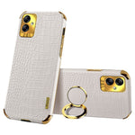 For Samsung Galaxy A04 4G (164.4 x 76.3 x 9.1 mm) Crocodile Texture Phone Case Electroplating Ring Kickstand PU Leather Coated TPU Cover