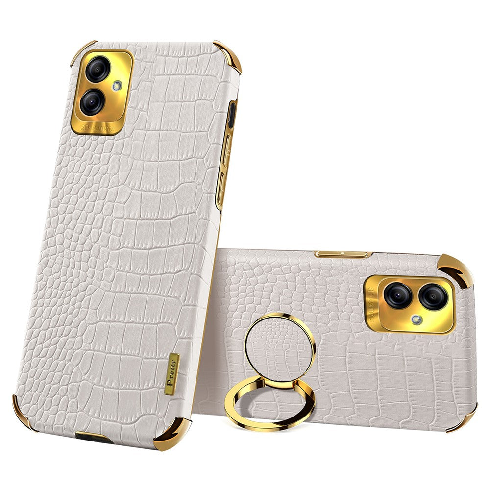 For Samsung Galaxy A04 4G (164.4 x 76.3 x 9.1 mm) Crocodile Texture Phone Case Electroplating Ring Kickstand PU Leather Coated TPU Cover