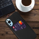For Huawei P60 Art Cloth Texture Card Holder Phone Case Leather Coated Hard PC Cover