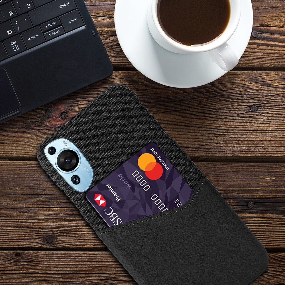 Huawei P60 Art Cloth Texture Card Holder Phone Case Läderbelagt Hårt PC-fodral