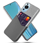 For Huawei P60 Art Cloth Texture Card Holder Phone Case Leather Coated Hard PC Cover
