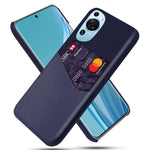 For Huawei P60 Art Cloth Texture Card Holder Phone Case Leather Coated Hard PC Cover