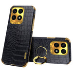 Ring Kickstand Case for Honor X8a 4G Crocodile Texture Leather Coated TPU 6D Electroplating Phone Cover