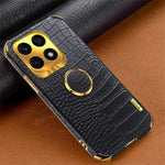 Ring Kickstand Case for Honor X8a 4G Crocodile Texture Leather Coated TPU 6D Electroplating Phone Cover
