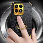 Ring Kickstand Case for Honor X8a 4G Crocodile Texture Leather Coated TPU 6D Electroplating Phone Cover