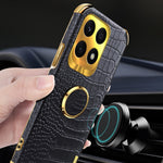 Ring Kickstand Case for Honor X8a 4G Crocodile Texture Leather Coated TPU 6D Electroplating Phone Cover