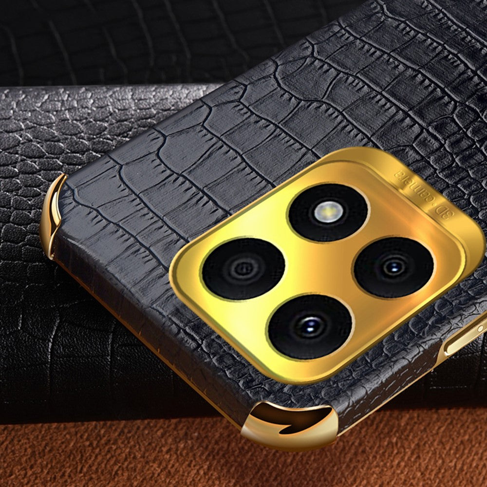 Ring Kickstand Case for Honor X8a 4G Crocodile Texture Leather Coated TPU 6D Electroplating Phone Cover