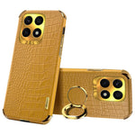 Ring Kickstand Case for Honor X8a 4G Crocodile Texture Leather Coated TPU 6D Electroplating Phone Cover