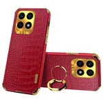 Ring Kickstand Case for Honor X8a 4G Crocodile Texture Leather Coated TPU 6D Electroplating Phone Cover