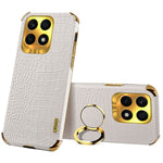 Ring Kickstand Case for Honor X8a 4G Crocodile Texture Leather Coated TPU 6D Electroplating Phone Cover
