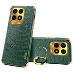 Ring Kickstand Case for Honor X8a 4G Crocodile Texture Leather Coated TPU 6D Electroplating Phone Cover