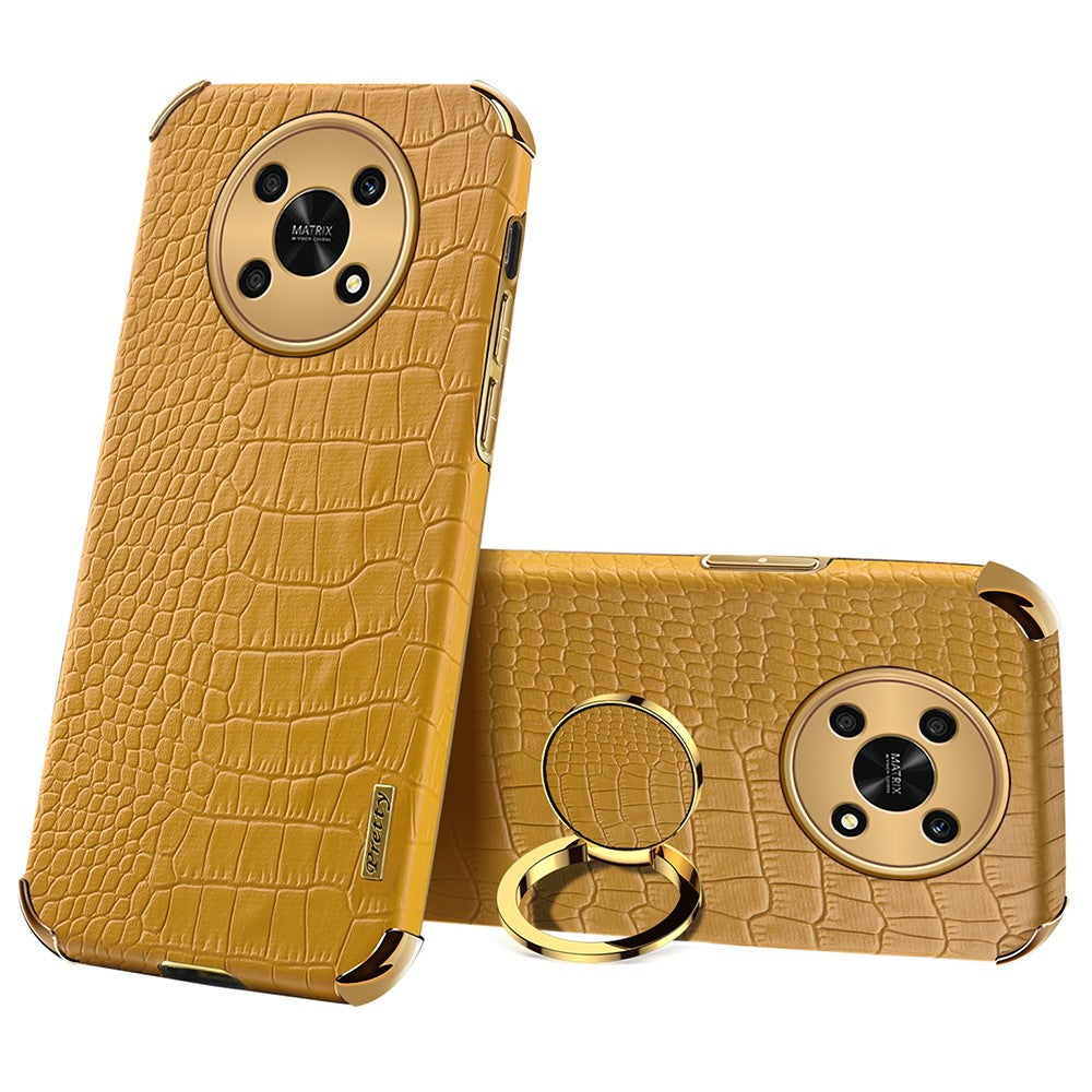 For Honor X30 5G Crocodile Texture Kickstand Cover PU Leather Coated TPU 6D Electroplating Phone Case
