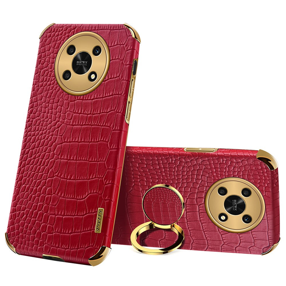 For Honor X30 5G Crocodile Texture Kickstand Cover PU Leather Coated TPU 6D Electroplating Phone Case