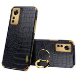For Xiaomi Redmi K50 Ultra 5G / 12T 5G Crocodile Texture Leather Coated TPU Cover Ring Kickstand 6D Electroplated Phone Case