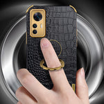 For Xiaomi Redmi K50 Ultra 5G / 12T 5G Crocodile Texture Leather Coated TPU Cover Ring Kickstand 6D Electroplated Phone Case