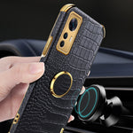 For Xiaomi Redmi K50 Ultra 5G / 12T 5G Crocodile Texture Leather Coated TPU Cover Ring Kickstand 6D Electroplated Phone Case