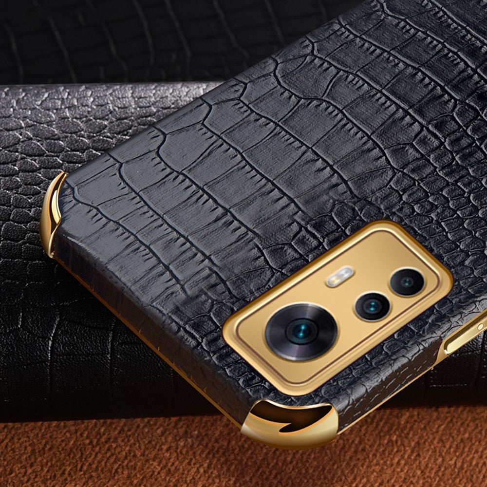 For Xiaomi Redmi K50 Ultra 5G / 12T 5G Crocodile Texture Leather Coated TPU Cover Ring Kickstand 6D Electroplated Phone Case