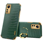 For Xiaomi Redmi K50 Ultra 5G / 12T 5G Crocodile Texture Leather Coated TPU Cover Ring Kickstand 6D Electroplated Phone Case