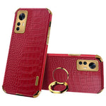 For Xiaomi Redmi K50 Ultra 5G / 12T 5G Crocodile Texture Leather Coated TPU Cover Ring Kickstand 6D Electroplated Phone Case