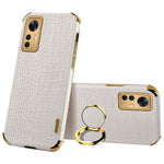 For Xiaomi Redmi K50 Ultra 5G / 12T 5G Crocodile Texture Leather Coated TPU Cover Ring Kickstand 6D Electroplated Phone Case